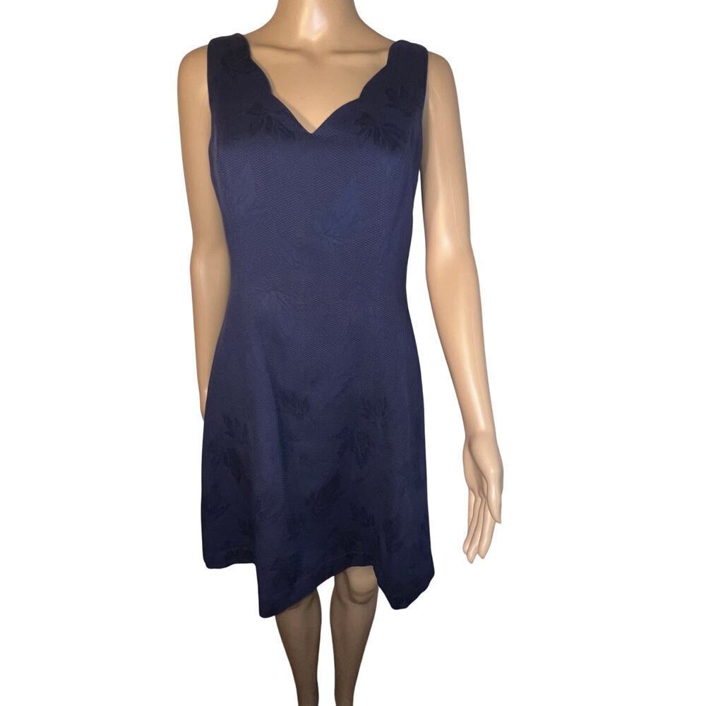 Laura Madrigano 4 sleeveless cotton scalloped deepV vintage USA sheath dress‎